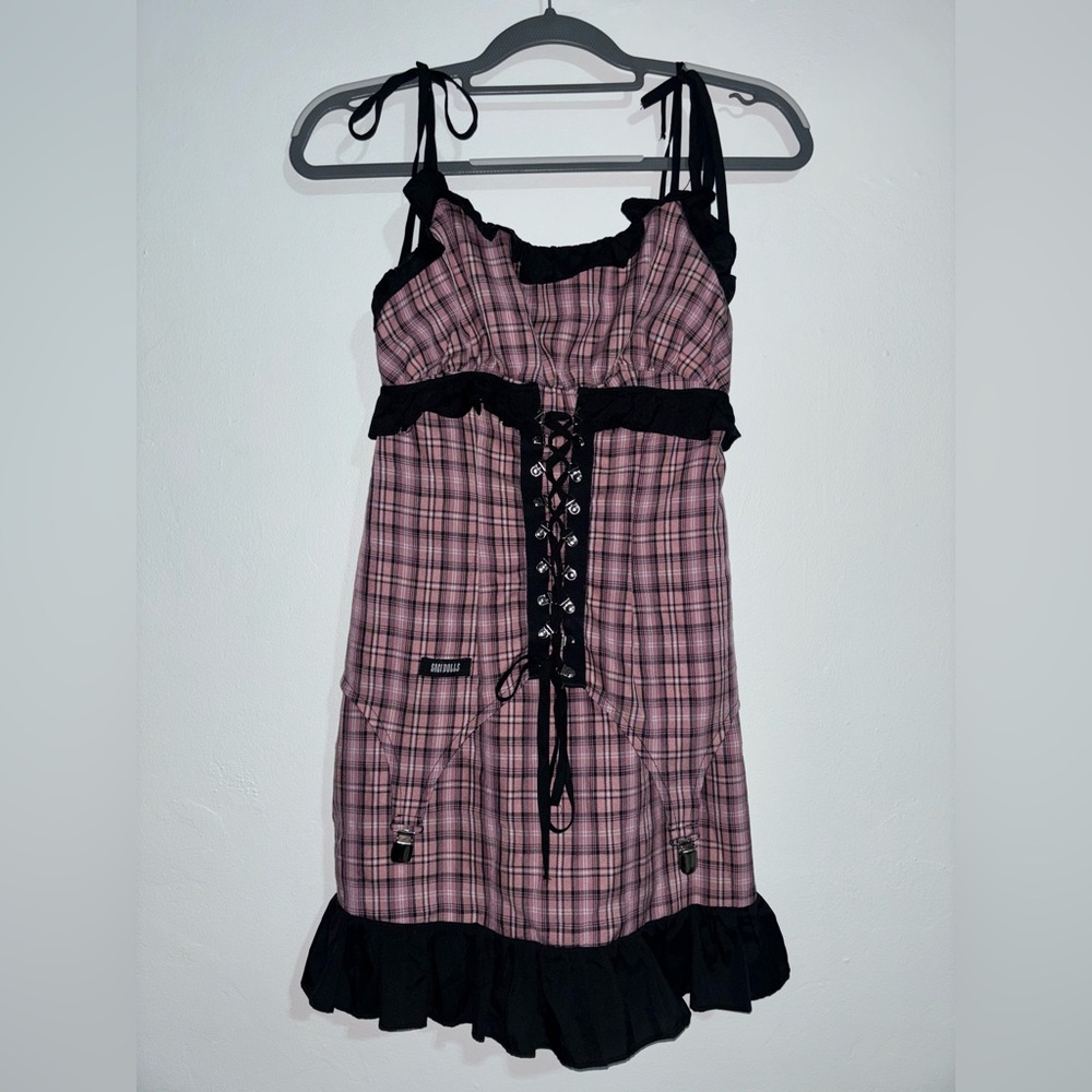 Sagi Dolls pink plaid corset mini dress